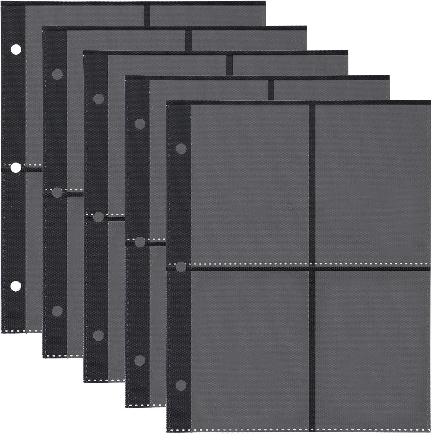 Skiennix 25 Pack Card Sheets - 4 Pocket PVC Binder Sleeves for Trading Cards | Black Background