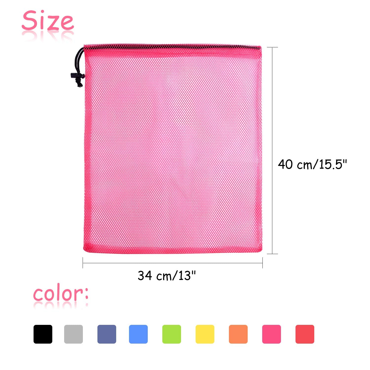 KUUQA 10 Pcs Mesh Drawstring Bag, Laundry Bag, Mesh Stuff Sack, Golf Ball Bag, Nylon Mesh Bag for Storage, Travel and Sports (Colorful, 13"x15.5")