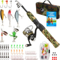 Skiennix Kid's Fishing Pole Kit | 62-Piece Tackle Bag & Beginner's Guide eBook - Portable Telescopic Rod