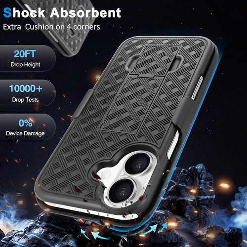 Fingic iPhone 17 Case - Slim Shockproof Holster with Kickstand | Rugged Black Full Body Protection