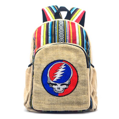 Anitya Hemp Backpack, 16x11 inches, Striped Pattern with Decorative Patches, Multiple Compartments, Unisex (GHB-003)