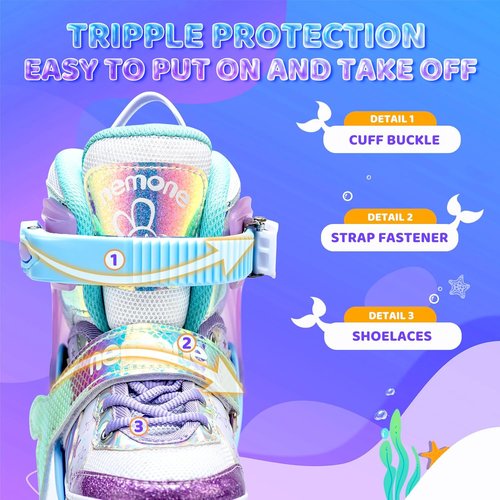 NEMONE Light-Up Roller Skates for Girls | Adjustable 4 Size | Purple Blue Butterfly Design