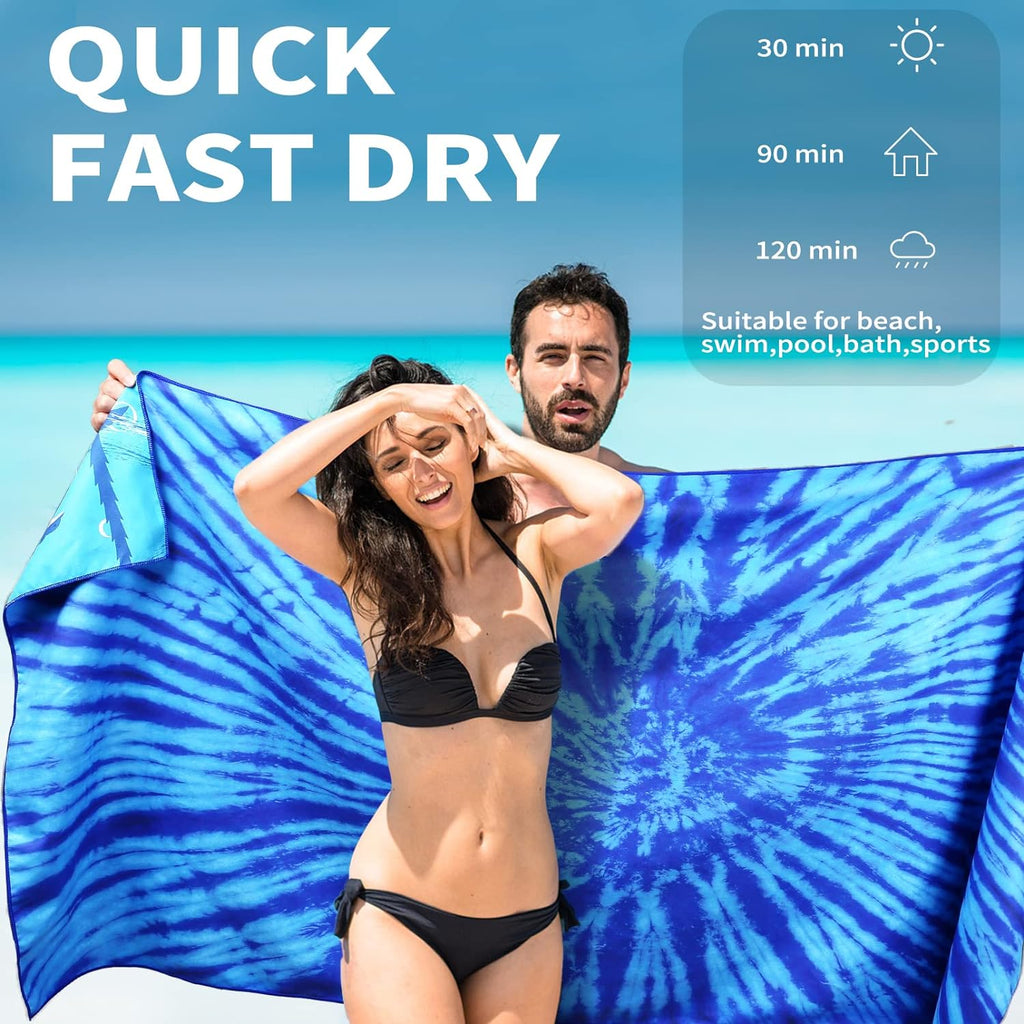 Skiennix Oversized Microfiber Beach Towels - Lightweight & Quick Dry | 71"x32" Blue Tie Dye Turtle (2 Pack)