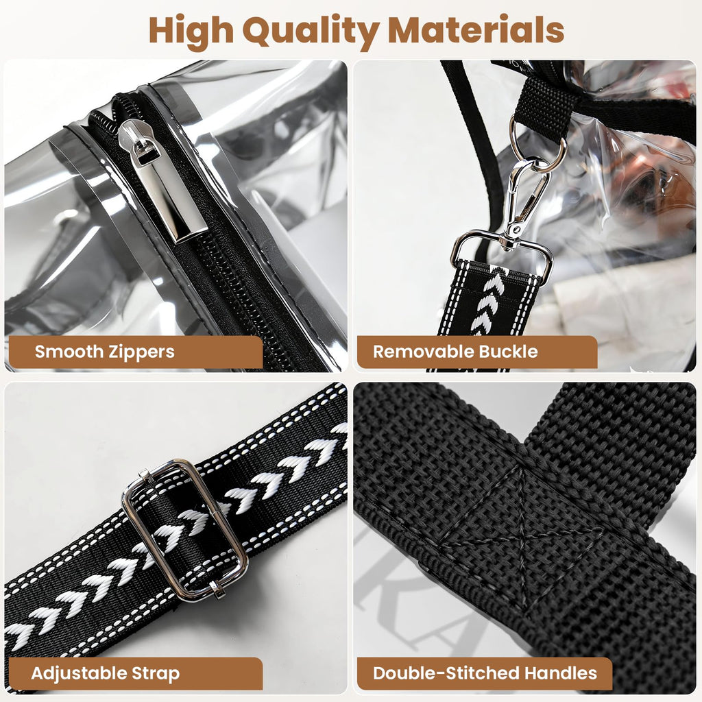 Hopack Clear Bag for Stadium Events, Clear Crossbody Bag, Stadium Bags for Women with Adjustable Strap for Sports Events, Concert (Black)