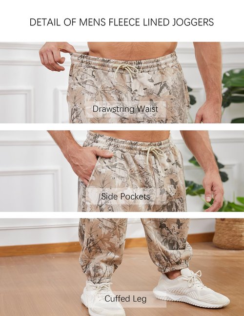 Eutten Mens Camo Sweatpants Baggy Maple Leaf Print Tapered Joggers Fleece Drawstring Waist Workout Lounge Pants with Pockets