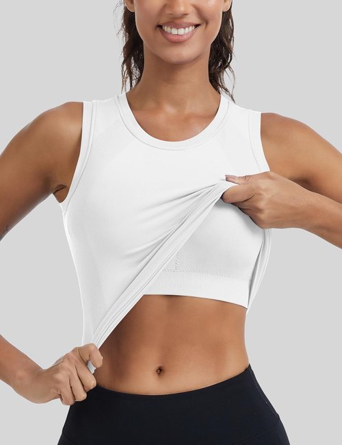 MathCat Women's Seamless Workout Tank Top - Built-In Bra & Sleeveless Design | White Athletic Yoga Shirt
