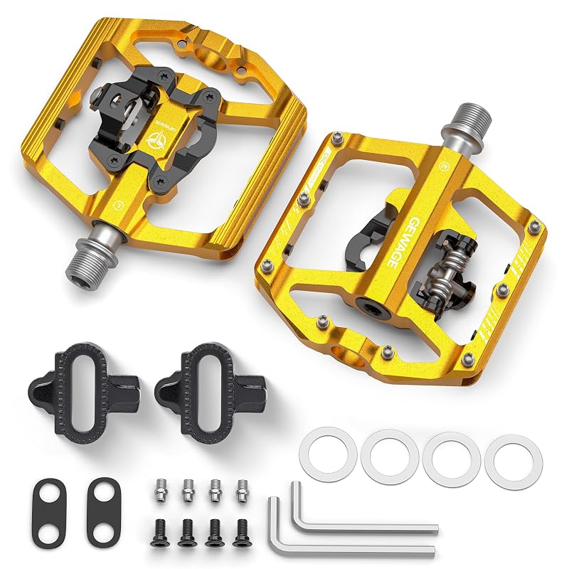 Dual Sided Mountain Bike Pedals with Reflectors - 9/16" Sealed Bearings, Clipless & Platform, GEWAGE (Glod)