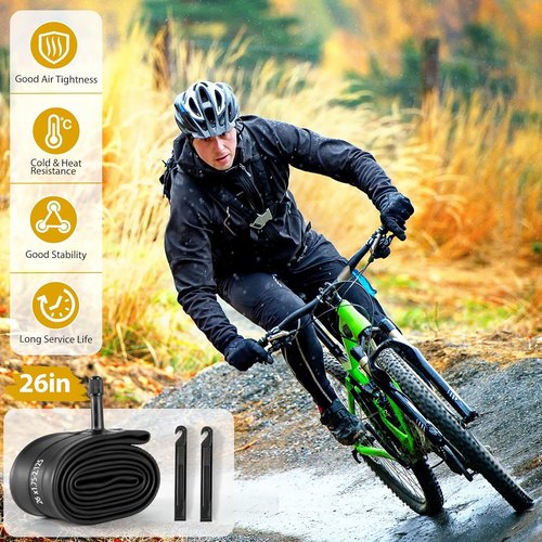 26 Inch Bike Tube - 2 Pack Butyl Rubber Inner Tubes with Tire Levers for Mountain Bikes