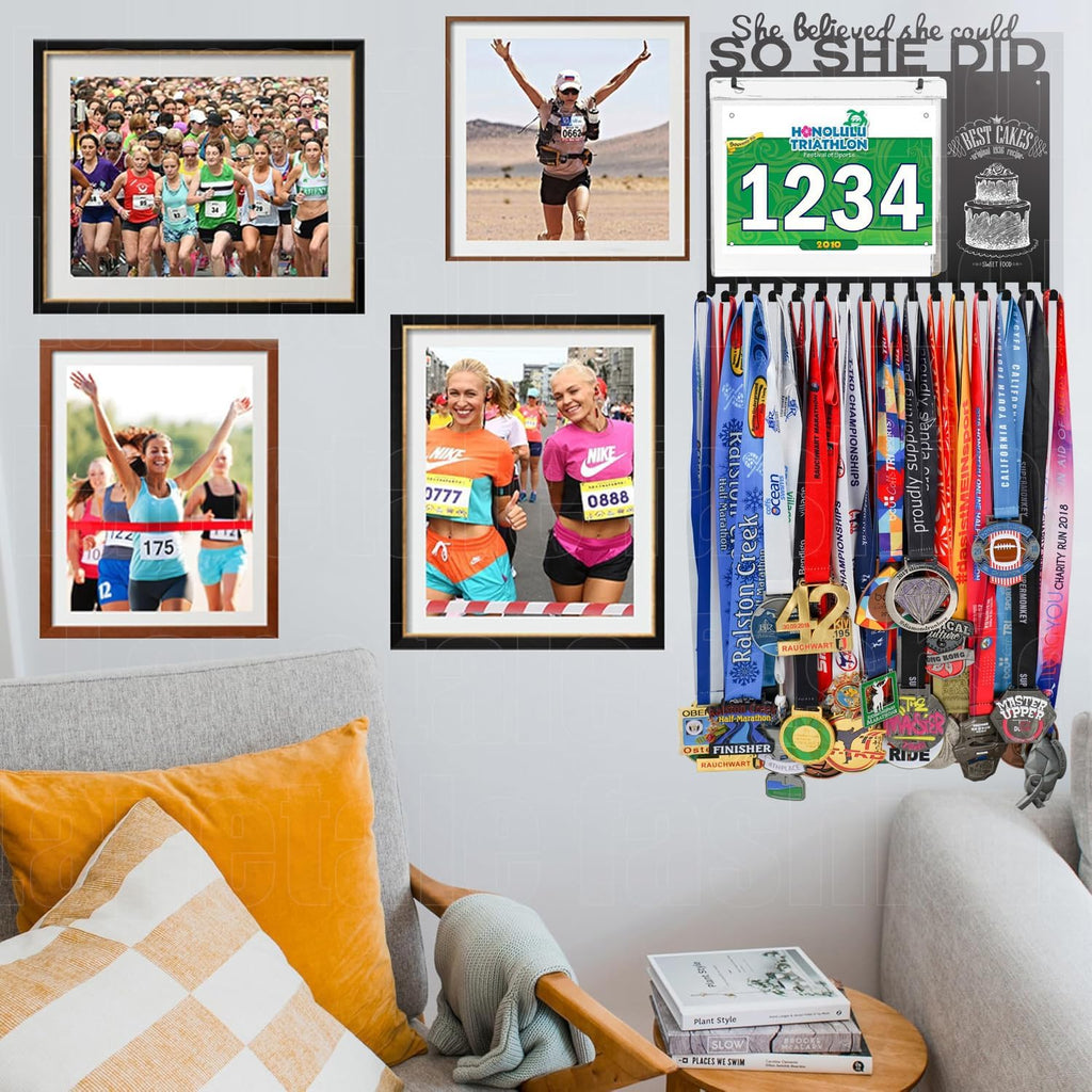 She Believed She Could - SO SHE DID Race Medal Holder | Stylish Wall Hanger for Runners