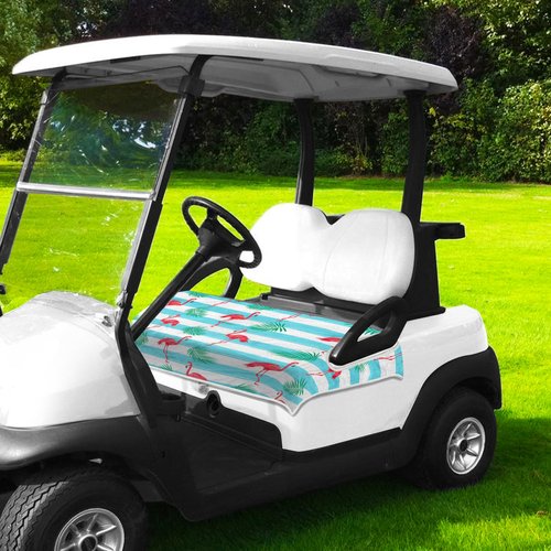 ENYORSEL Tropical Golf Cart Seat Covers, Breathable Microfiber Golf Cart Seat Towel Blanket, Fits Yamaha, EZGO, Club Car, Icon and More 2 & 4 Passenger Carts, 51"x31", Striped Flamingo