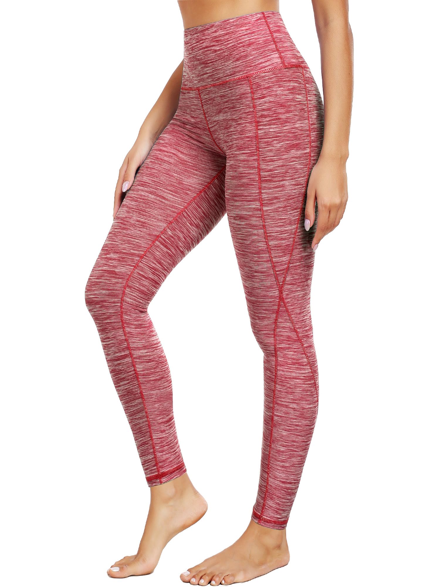 NELEUS Tummy Control High Waist Yoga Pants Workout Running Leggings for Women,9033,3 Pack,Red,Grey,Brown,XL,EU 2XL
