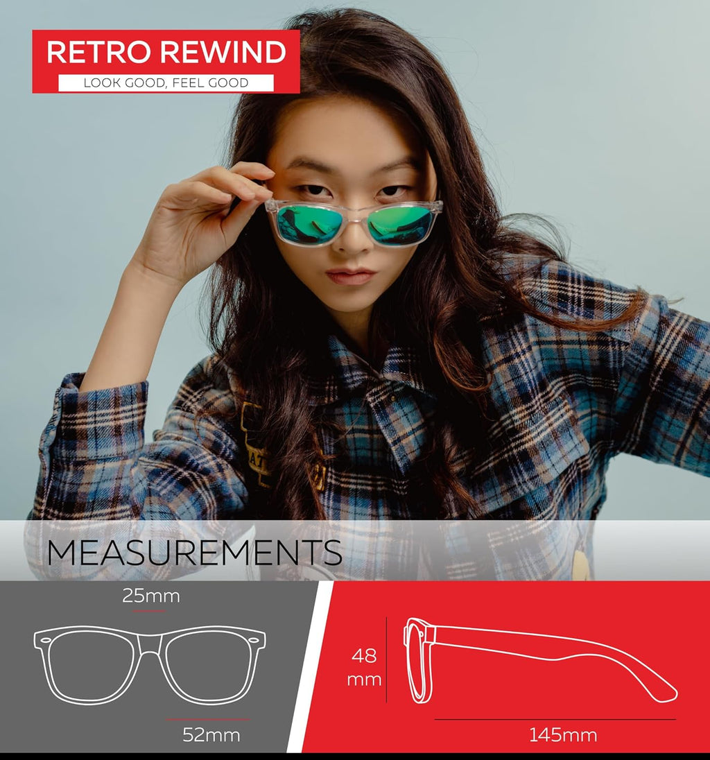 Skiennix Retro Rewind Sunglasses - Colorful Neon 80s Mirrored Frames for Men & Women