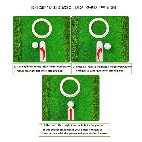 MAZEL Golf Putting Alignment Rail,Alloy Steel Golf Trainer Aid for Putting Green,35 * 1.6 Inch,Precision Distance Control & Instant Feedback (Putting Alignment Rail, Putting Ring, Practice Ball)