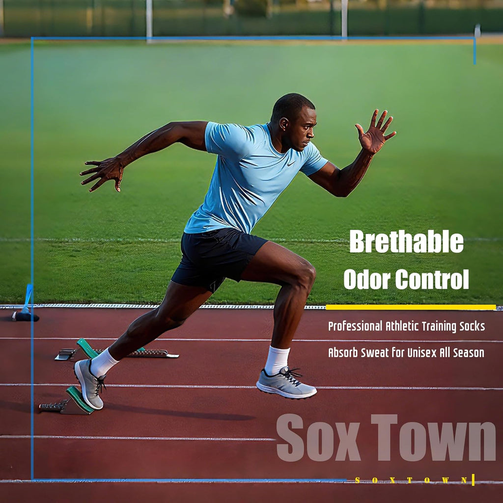 SOX TOWN Unisex Cushioned Crew Athletic Socks - Combed Cotton, Moisture-Wicking, Breathable Performance