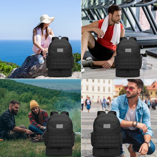 seyfocnia Gym Backpack for Men,Military Tactical Backpack Travel Bag with Shoe Compartment Lightweight Sports Gym Bag Casual Daypack-Black