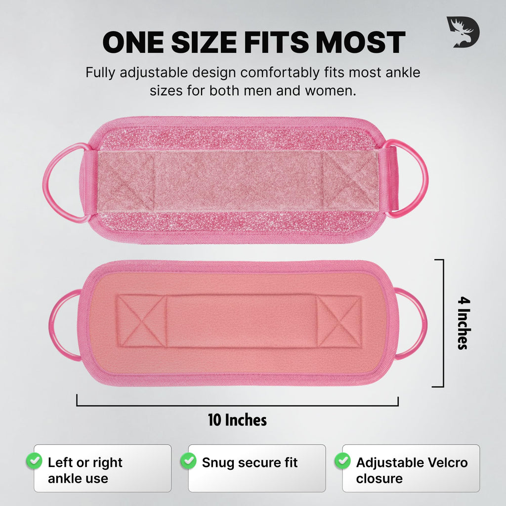 DMoose Fitness Ankle Straps for Cable Machines - One Size Fit with Premium Padding, Glute Kickback Ankle Strap for Women & Men, Cable Attachments for Gym, Booty Workouts (Glitter Pink - Pair)