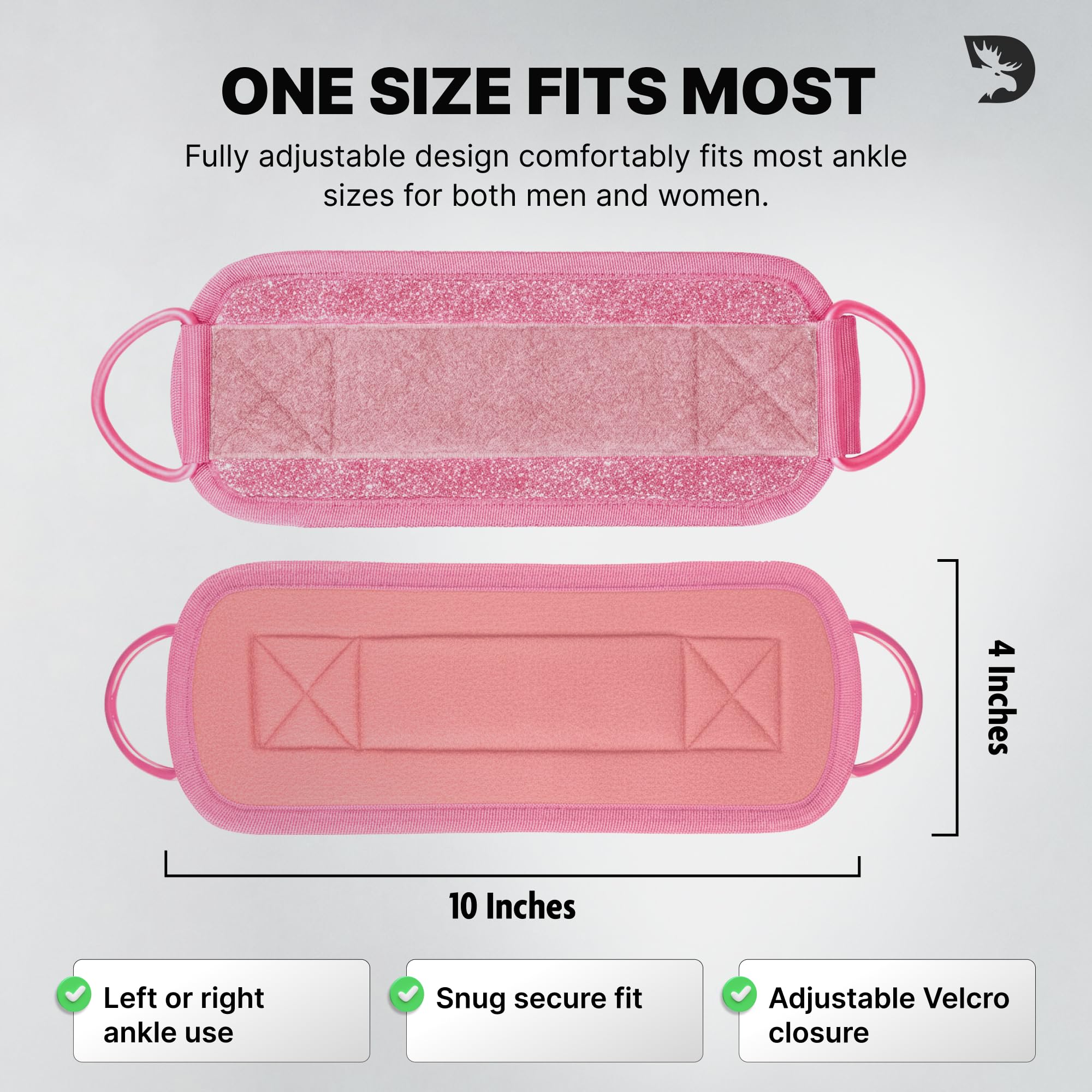 DMoose Fitness Ankle Straps for Cable Machines - One Size Fit with Premium Padding, Glute Kickback Ankle Strap for Women & Men, Cable Attachments for Gym, Booty Workouts (Glitter Pink - Pair)