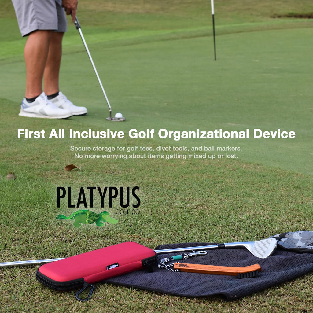 Platypus Golf Co. Golfing Caddie EVA Travel Case Organizer - Hand Reversible Hinging Glove Shaper & Holder, Mesh Pocket & Storage Slots, Golfers Cases for Men & Women