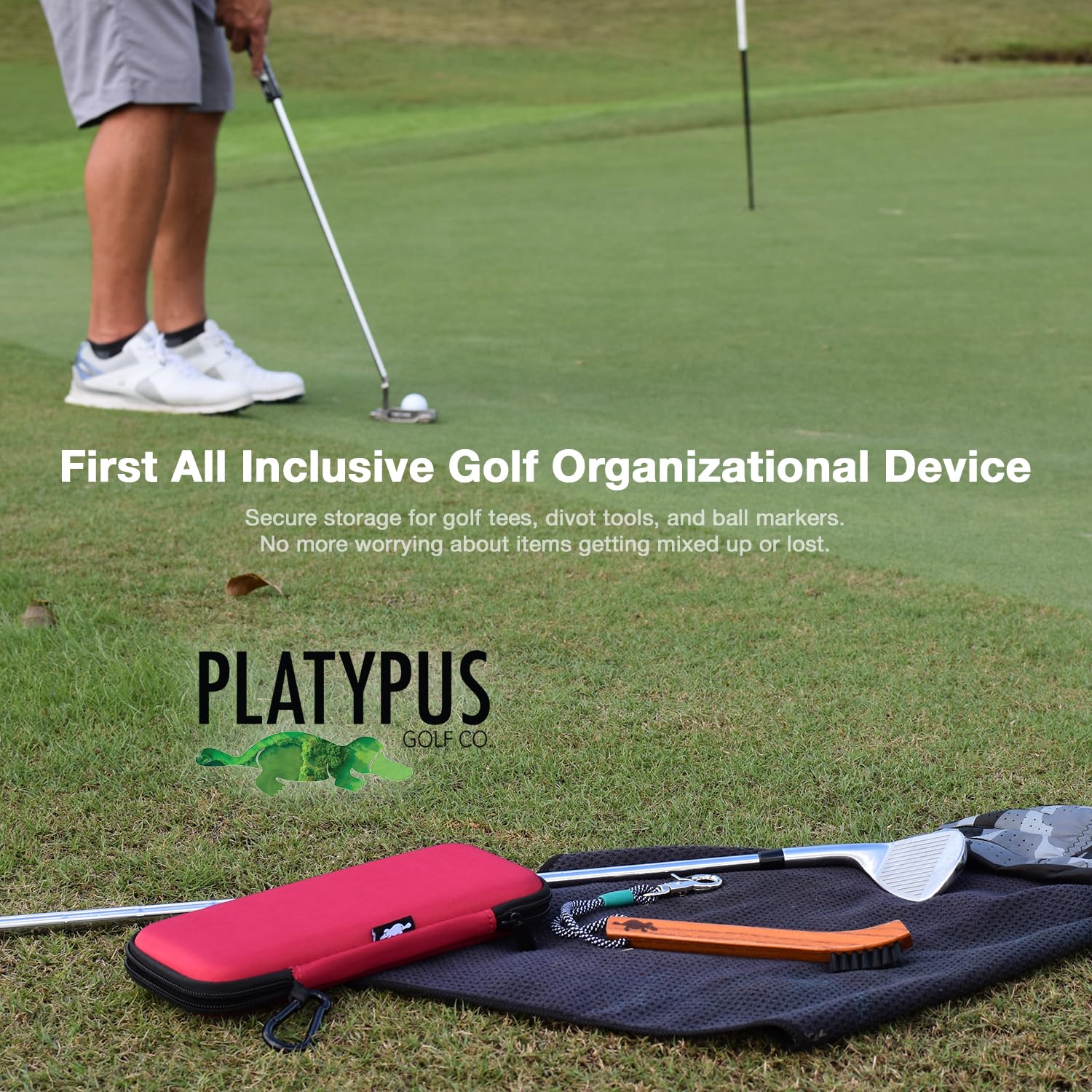 Platypus Golf Co. Golfing Caddie EVA Travel Case Organizer - Hand Reversible Hinging Glove Shaper & Holder, Mesh Pocket & Storage Slots, Golfers Cases for Men & Women