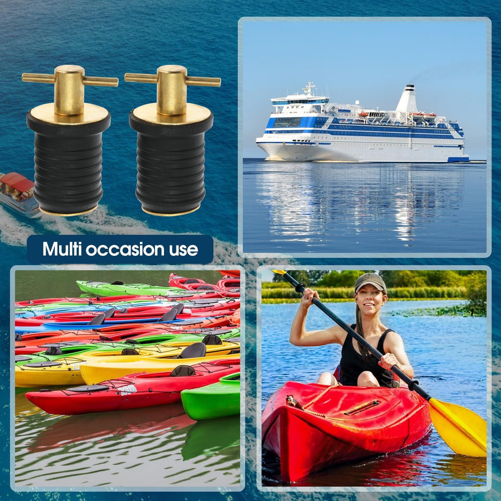 Skiennix Boat Drain Plug Set - Durable Snap Rubber Plugs with Brass Handle - Marine Twist Accessories