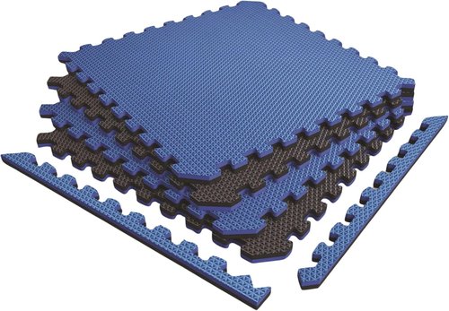 Norsk Reversible Exercise Mats - 3/4" Thick EVA Interlocking Foam Tiles | Perfect Home Gym Flooring, 16 Sq. Ft., Dazzling Blue/Black