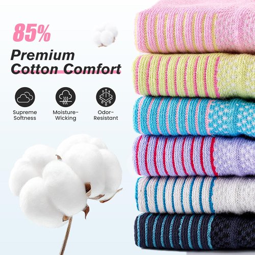 Niorasen Ankle Socks - Women's Cotton Cushioned Athletic Running Socks | 6 Pairs, Breathable Low Cut