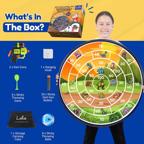 Lula Brands Dart Board - Double-Sided Indoor/Outdoor Game for Kids | Includes Backpack & Sticky Darts, 29”