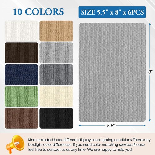 Canvas Patch | 6-Piece Self-Adhesive Waterproof Repair Kit - 5.5 x 8 Inches for Tents, Sofas, Boats & More (Gray)
