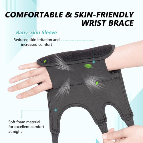 fibee Carpal Tunnel Wrist Brace 2 Pack Night Support, Adjustable Wrist Splint for Sleeping with Cushioned Beads, Hand Wrist Support for Carpal Tunnel Relief Fits Left Right Hands for Women Men, Black