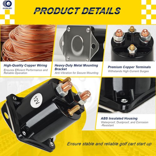 IOOBLBEI Club Car 12V Golf Cart Solenoid Relay for Club Car DS & Precedent 1984-up Gas Starter Continuous Duty Solenoid Switch Repair Replace 1013609, 1117, 1012275, 435-154, LPL6003