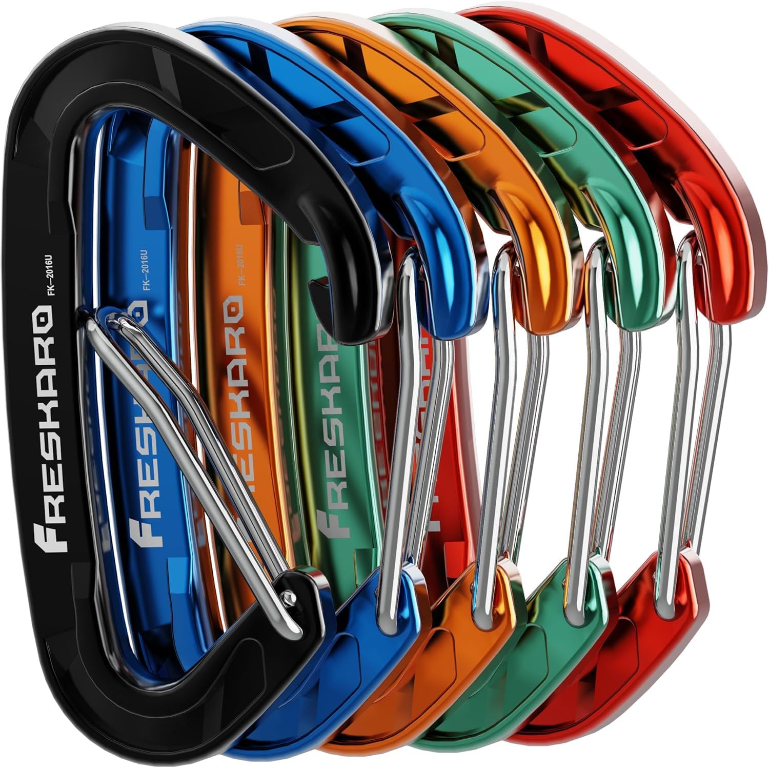 FresKaro Wire gate Carabiner Clips, 15kN WireGate Caribeener Heavy Duty, Caribeaner Spring Snap Hooks, D Ring, Strong, Lightweight, 4Pack for Keychain, Key, Gym, Outdoor Camping, Medium Size, Orange