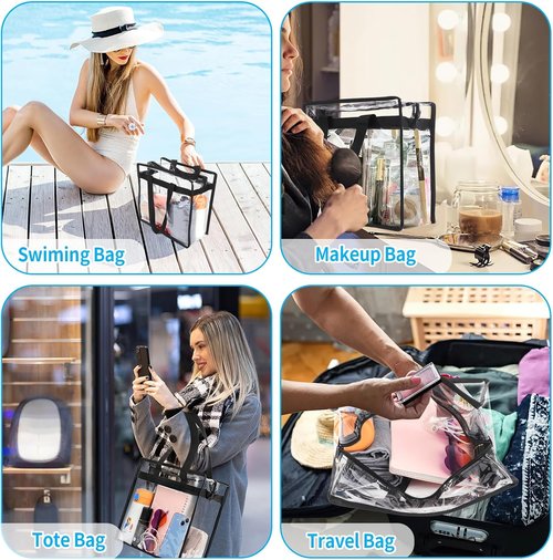 Hoiny Clear Stadium Bag - Large Transparent Tote (12x6x12) for Gym, Concert & Sports Events