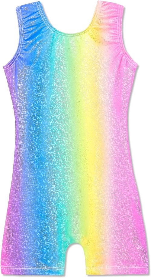 Domusgo Gymnastics Leotards for Girls - Sparkly One-Piece Pro Unitard with Shorts | Size Options Available