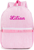 MT WORLD Personalized Toddler Backpack - Embroidered Name Seersucker Design for Girls 2-4 (Pink)