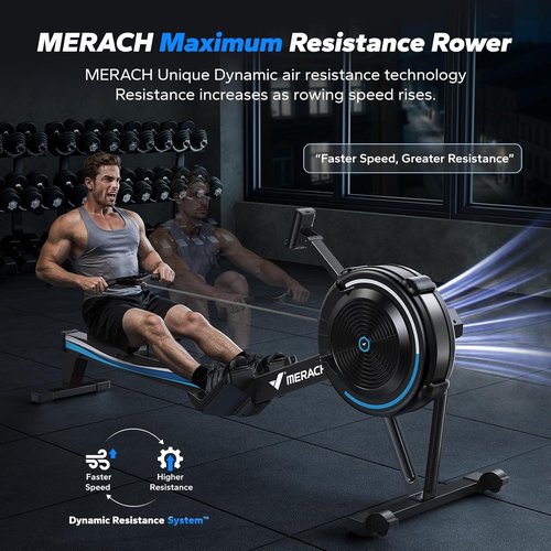 MERACH Rowing Machine - Adjustable Air Resistance for Home Use | Ergonomic Seat & Performance Monitor