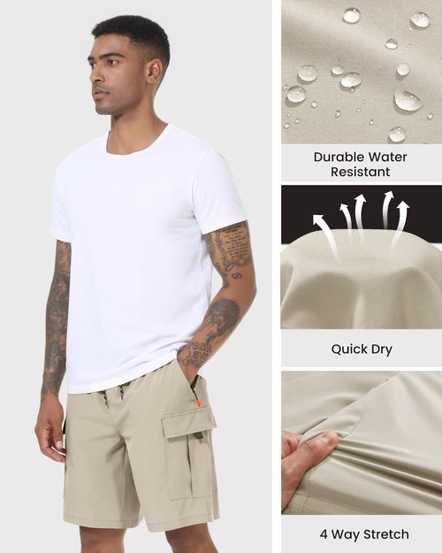 Men's Cargo Shorts Quick Dry Lightweight Stretch Hiking Shorts for Men with 5 Pockets No Lining