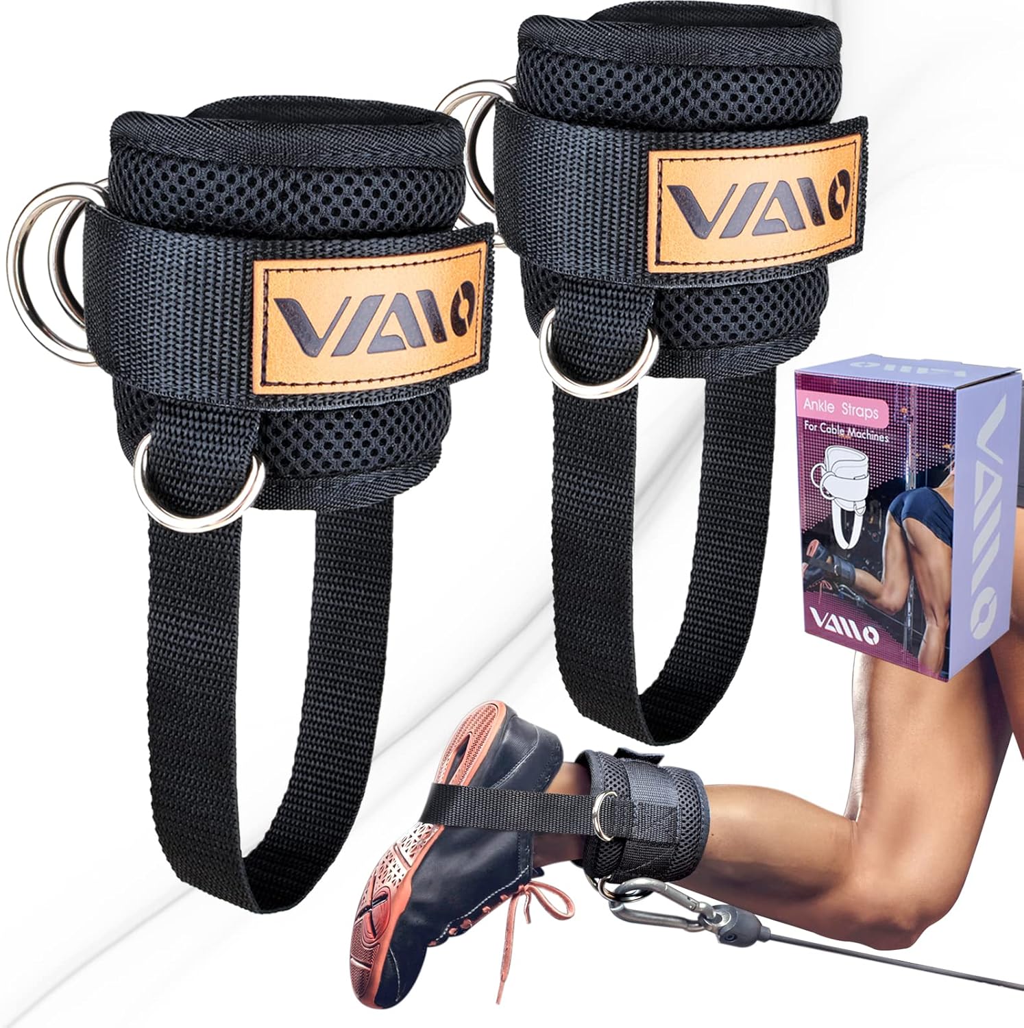 VAIIO Ankle Straps for Cable Machines - Adjustable Neoprene Comfort Fit | Premium Double D-Ring Cuffs for Toning Legs & Glutes
