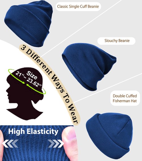 PHILIGHTS 100% Cotton Beanie Hat Knit Winter Hats for Women Men, Cuffed Slouchy Beanies Skull Cap Womens Knitted Soft Warm Ski Hat
