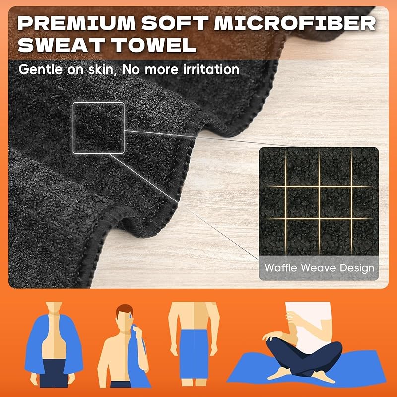 SOOWASH Microfiber Sweat Towel 3 Pack - 27 x 55 in Quick Dry, Black