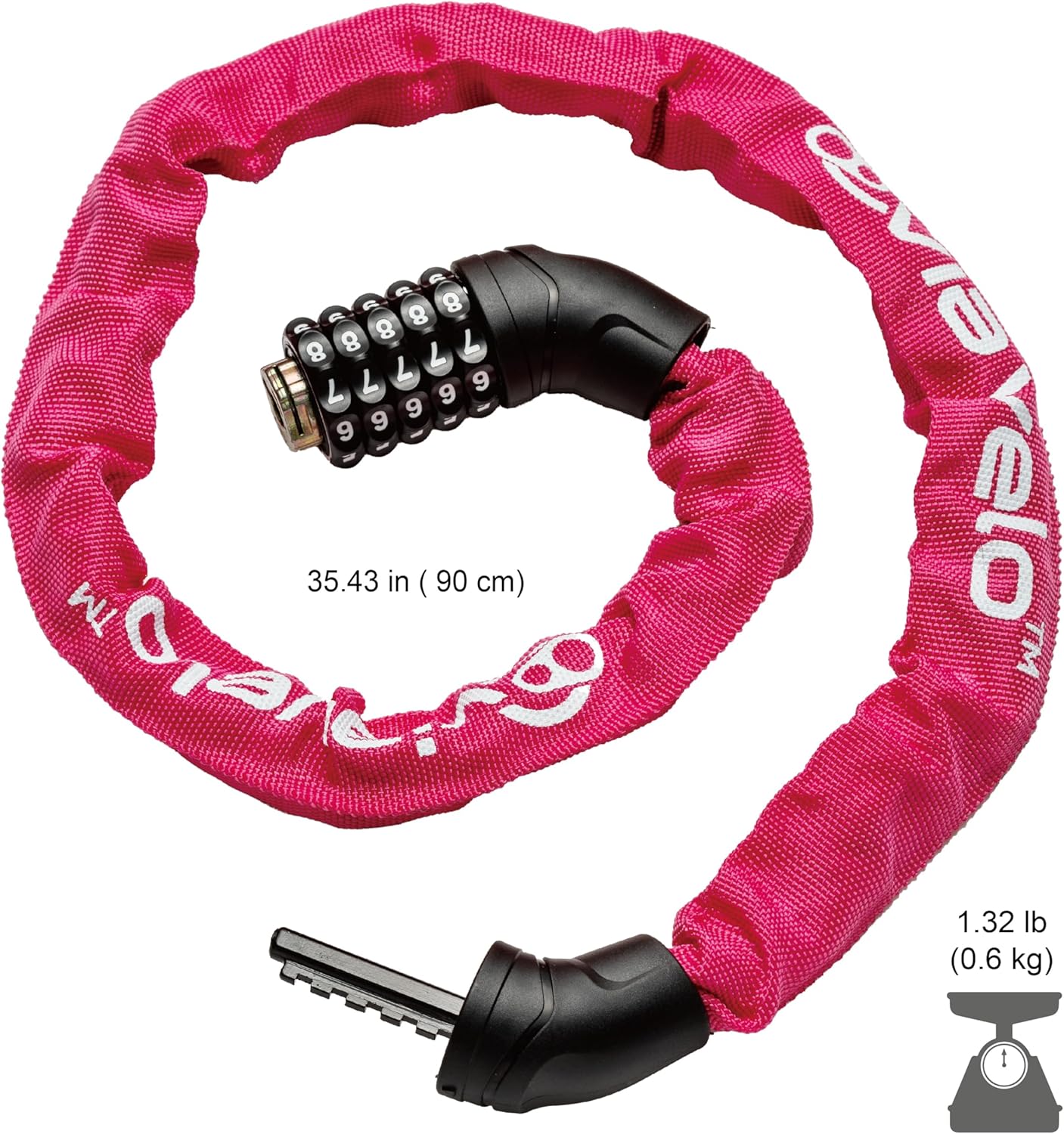 Via Velo Bike Chain Lock - Heavy Duty 5-Digit Resettable Combination Security Lock | 2.95 Ft Rose Red