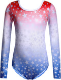 Zaclotre Girls Sparkling Stars Gymnastics Long Sleeve Leotards for Patriotic USA Kids