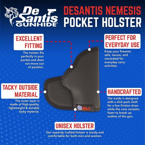 DeSantis Nemesis Pocket Gun Holster- Conceal Carry, Fits Kahr CW45/P45/P40/CW40/K40/P9/CW9/K9/PM45/CM45/PM40/MK40/CM40/PM9/MK9/CM9, KelTec PF9, SIG P290, SCCY CPX-1, CPX-2, Mossberg MC2C- Ambidextrous