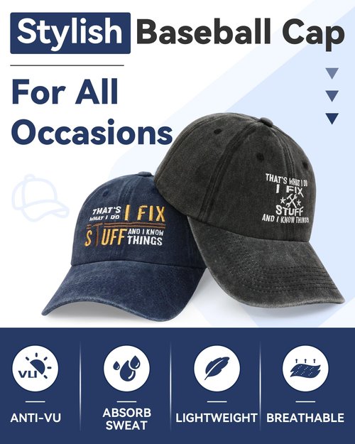 2Pcs Embroidered I Fix Stuff Hat Dad Gifts for Men Baseball Caps Gifts Ideas for Birthday