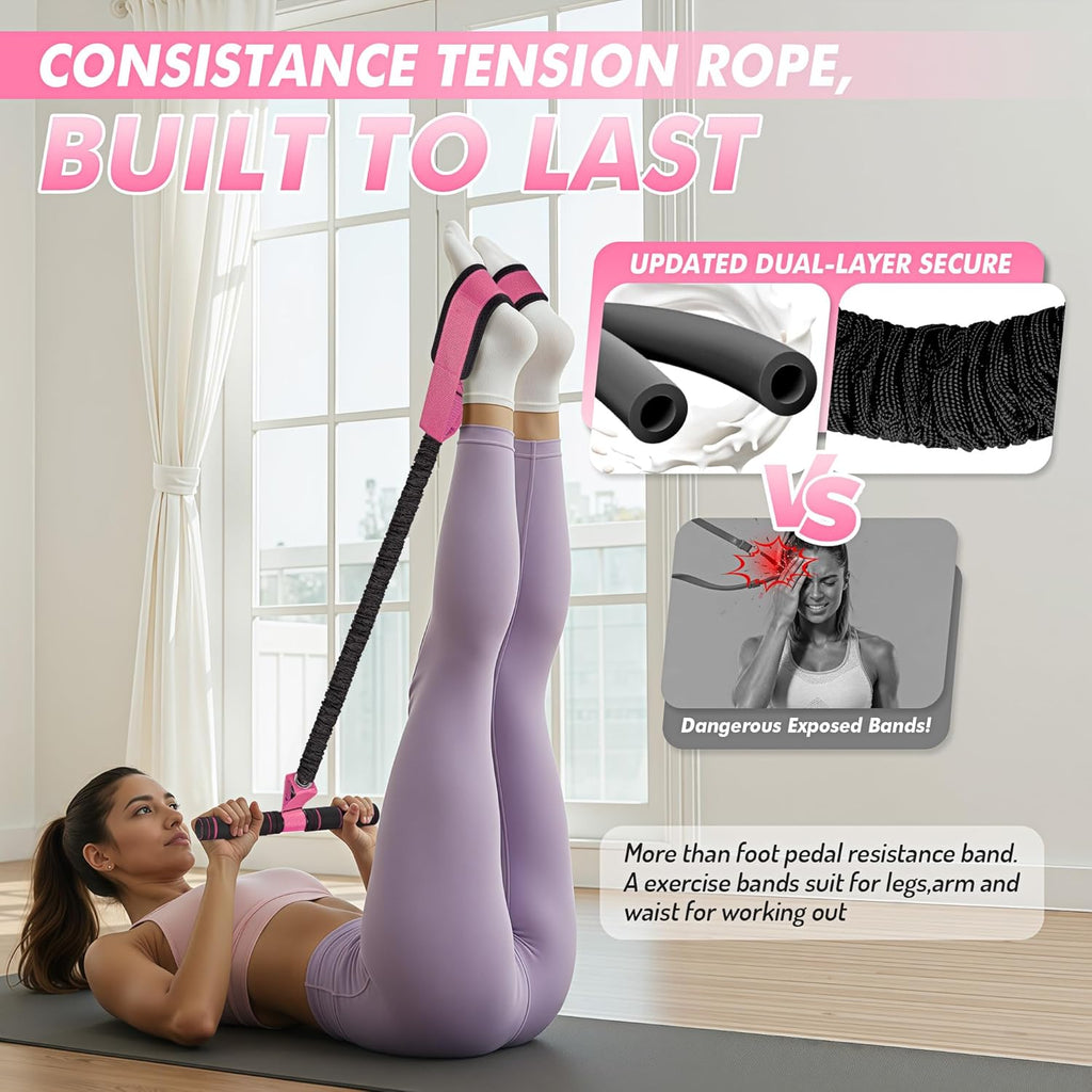 Pedal Resistance Band with Handle - Upgraded 55LBS Exercise Bands for Core, Abs, Legs, and Arms