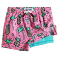 maamgic Boys Swim Trunks with Compression Liner Toddler Stretch Swim Shorts Quick Dry Swimming Trunks Boxer Brief 2 in 1 Beach Shorts Rose Coconut 2T