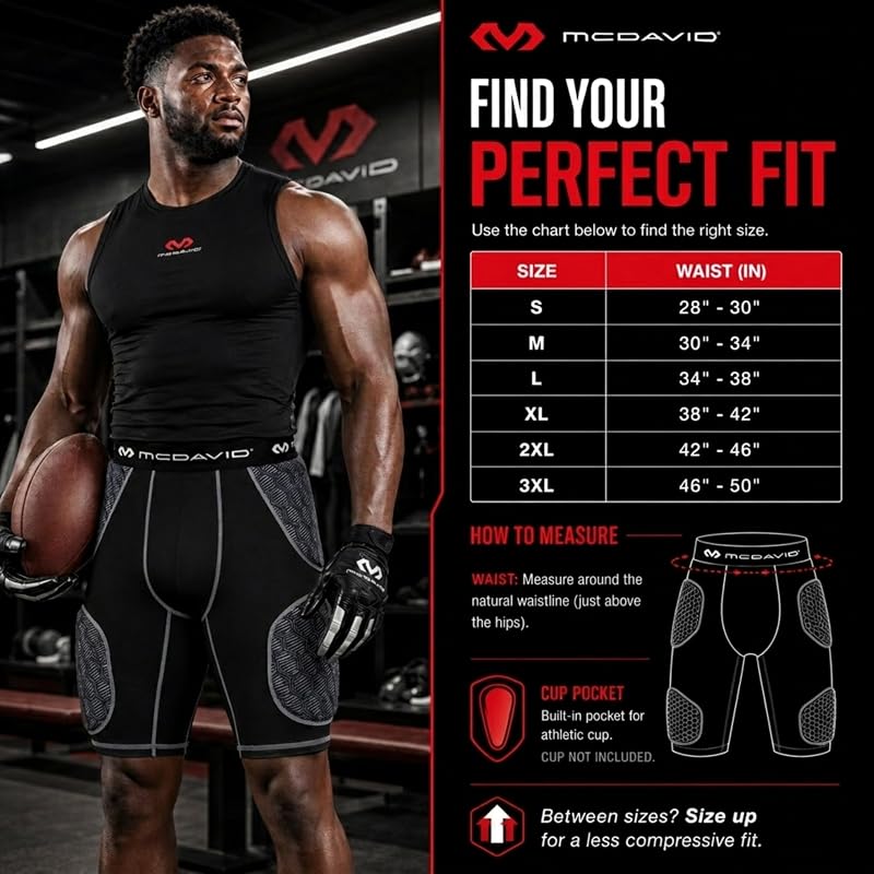 McDavid MD21800 Football Girdle with 5-Pad Protection, Black XX-Large