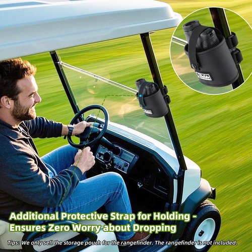 Roykaw Golf Rangefinder Pouch Mount Strap for Golf Cart, Laser Rangefinder Pouch Holder, Golf Push Cart Range Finder Holder, No Drilling Required, Firmly & Suitable Small Items, Black