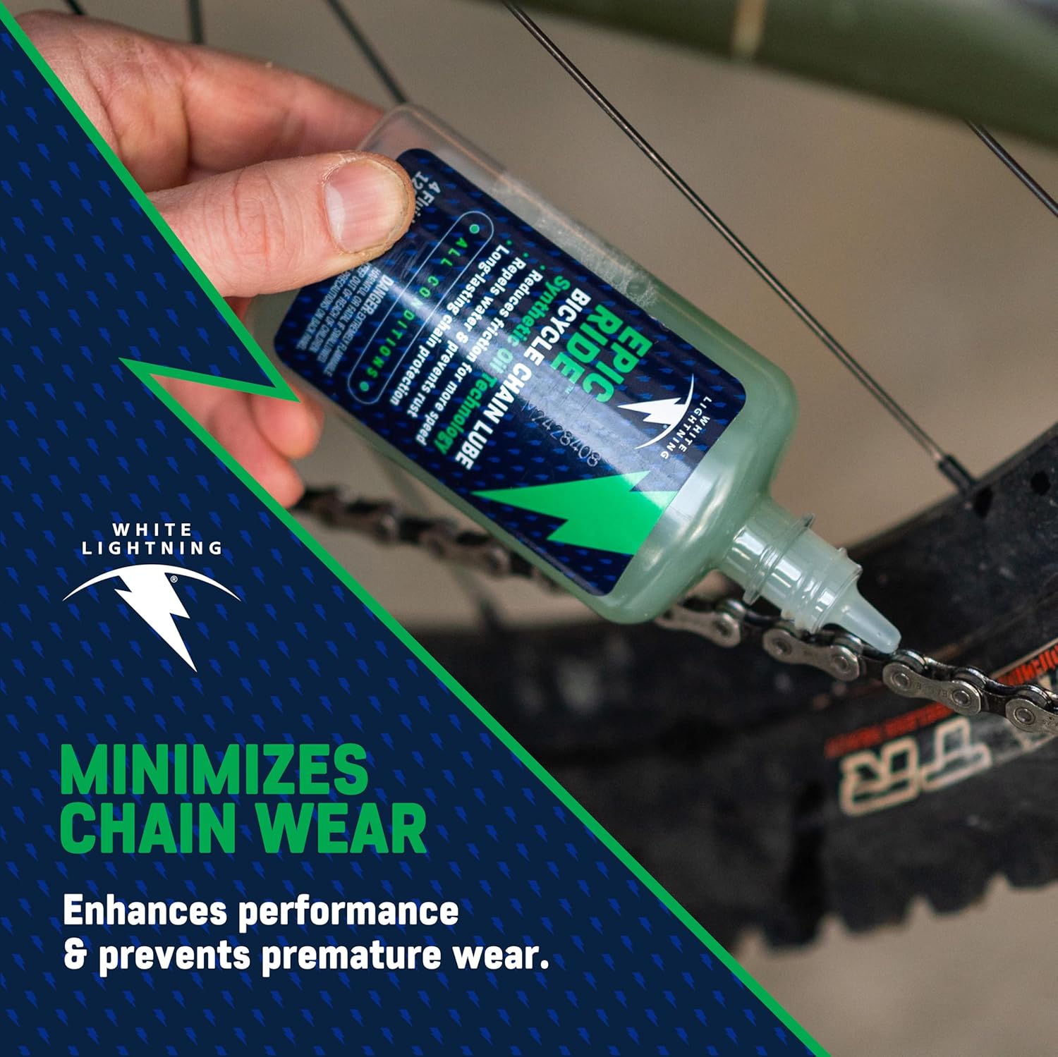 White Lightning Epic Ride Bike Chain Lube - Long-Lasting Lubrication for Wet & Dry Conditions, 2 oz
