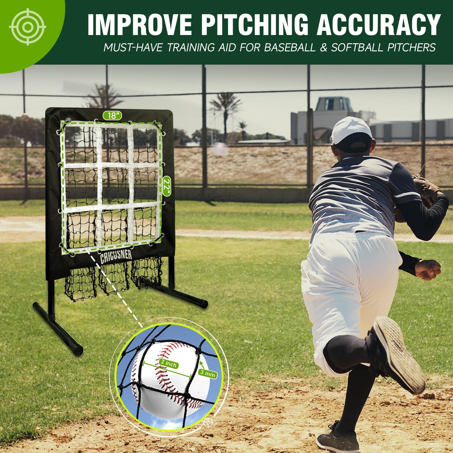 Skiennix 9 Hole Pitching Net - Heavy-Duty Baseball Training Equipment with Adjustable Height & Strike Zone