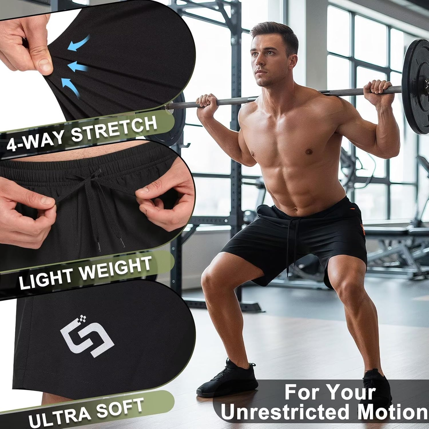 Skiennix Men's 7" Athletic Gym Shorts - Lightweight Quick-Dry with Zipper Pockets for Running & Basketball